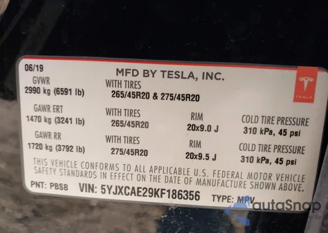 2019 Tesla Model X from USA, damaged, VIN 5YJXCAE29KF186356